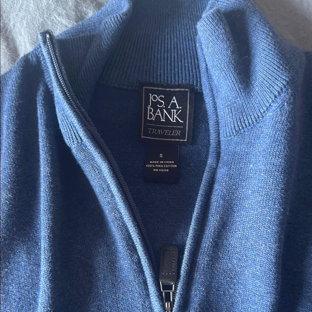 Jos. A. Bank Blue Zip Up Sweater with Ribbed Knit